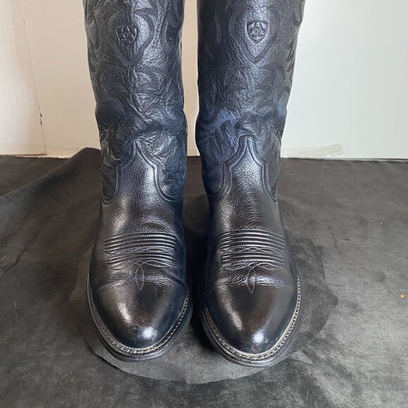Men's 10.5 EE Vintage Ariat Black Leather Boots, Western Cowboy Boot, - Picture 14 of 15